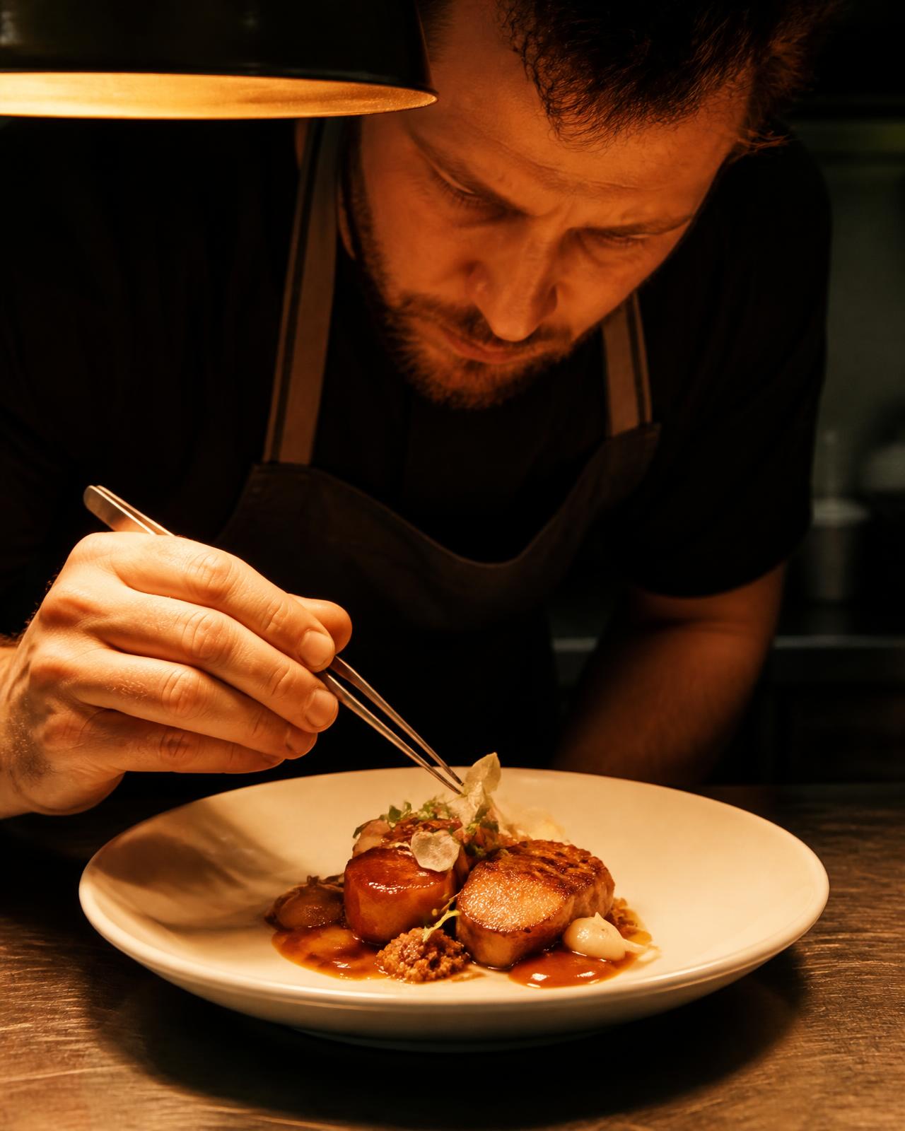 Chef preparing a course for a private Aztechy dinner